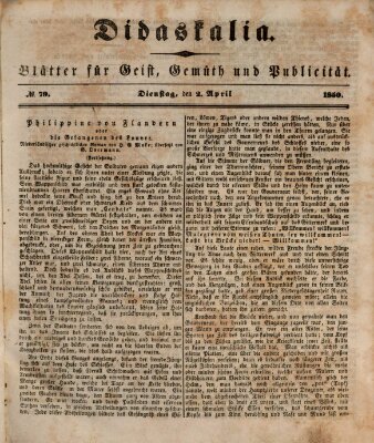 Didaskalia Dienstag 2. April 1850