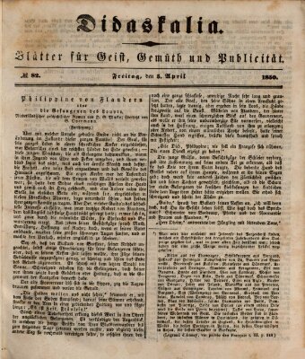 Didaskalia Freitag 5. April 1850