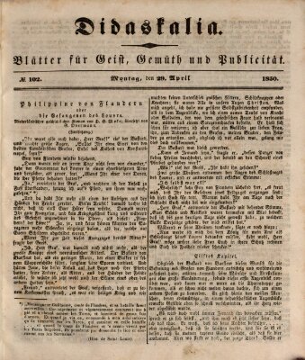 Didaskalia Montag 29. April 1850