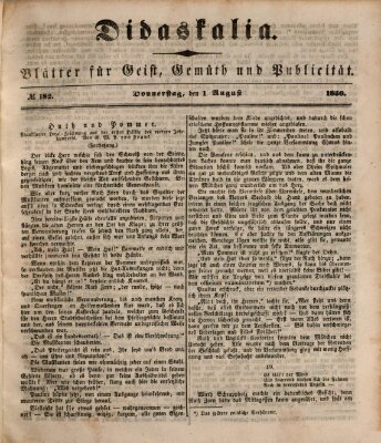 Didaskalia Donnerstag 1. August 1850