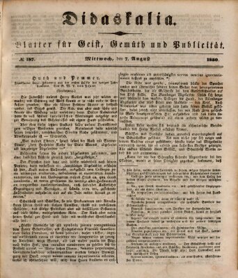 Didaskalia Mittwoch 7. August 1850