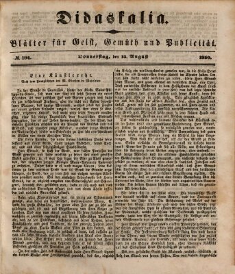 Didaskalia Donnerstag 15. August 1850