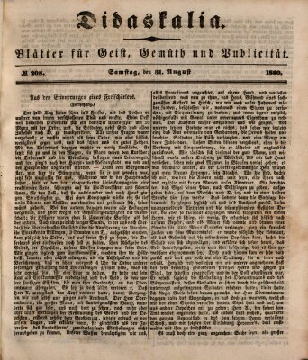 Didaskalia Samstag 31. August 1850