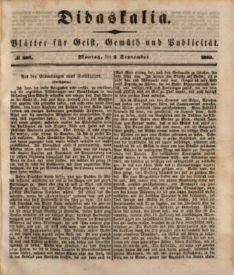 Didaskalia Montag 2. September 1850