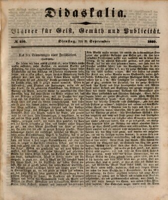 Didaskalia Dienstag 3. September 1850