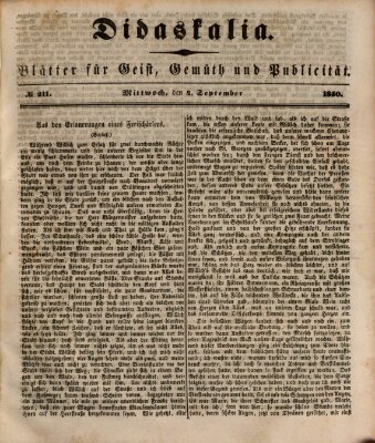 Didaskalia Mittwoch 4. September 1850