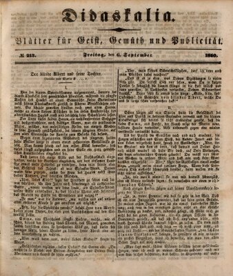 Didaskalia Freitag 6. September 1850