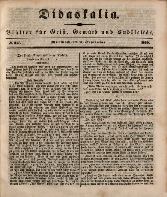 Didaskalia Mittwoch 11. September 1850