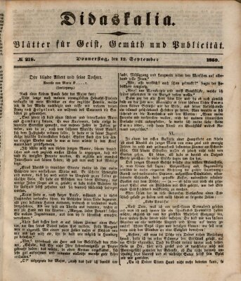 Didaskalia Donnerstag 12. September 1850