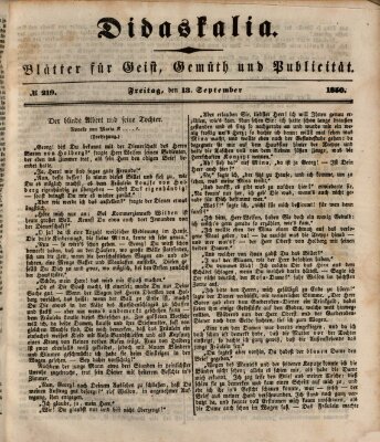 Didaskalia Freitag 13. September 1850