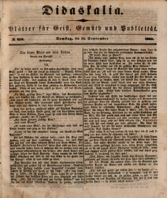 Didaskalia Samstag 14. September 1850