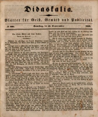 Didaskalia Samstag 21. September 1850