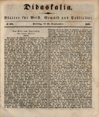 Didaskalia Freitag 27. September 1850