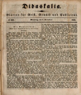 Didaskalia Montag 7. Oktober 1850