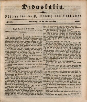 Didaskalia Montag 25. November 1850