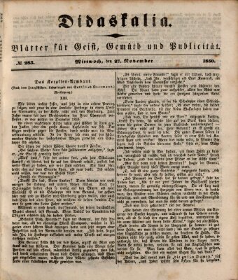 Didaskalia Mittwoch 27. November 1850