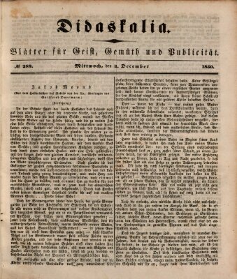 Didaskalia Mittwoch 4. Dezember 1850