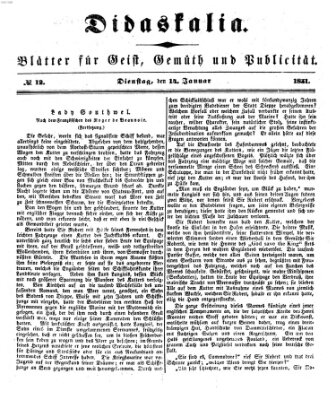 Didaskalia Dienstag 14. Januar 1851