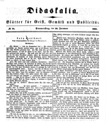 Didaskalia Donnerstag 16. Januar 1851