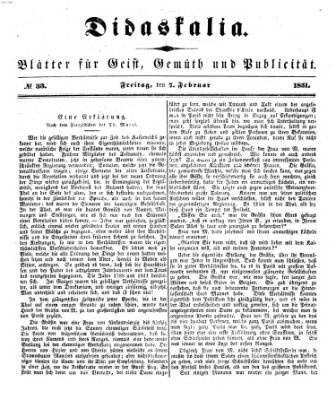 Didaskalia Freitag 7. Februar 1851