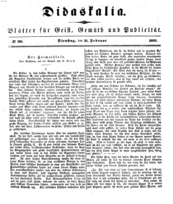 Didaskalia Dienstag 11. Februar 1851