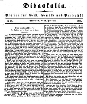 Didaskalia Mittwoch 19. Februar 1851