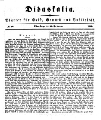 Didaskalia Dienstag 25. Februar 1851