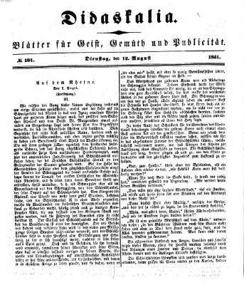 Didaskalia Dienstag 12. August 1851