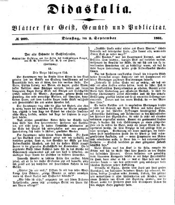 Didaskalia Dienstag 2. September 1851