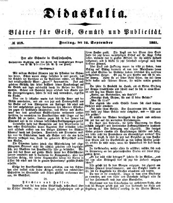 Didaskalia Freitag 12. September 1851