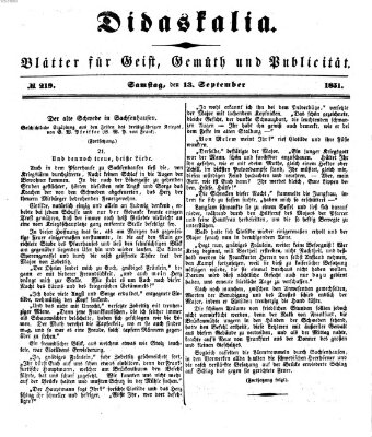 Didaskalia Samstag 13. September 1851