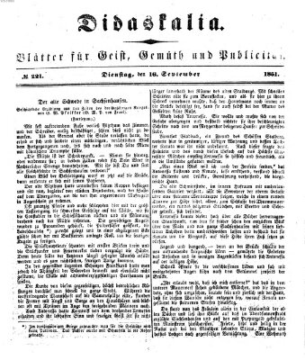 Didaskalia Dienstag 16. September 1851