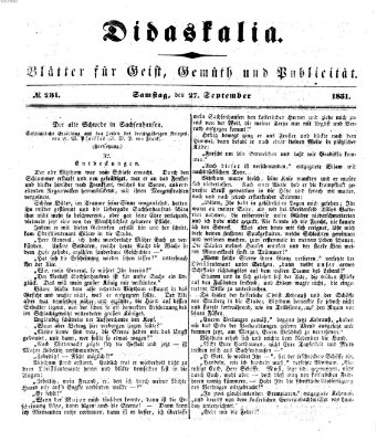 Didaskalia Samstag 27. September 1851