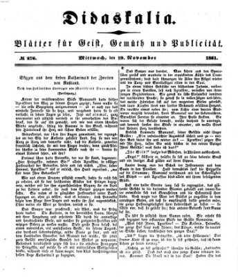 Didaskalia Mittwoch 19. November 1851