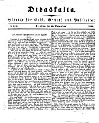 Didaskalia Dienstag 28. Dezember 1852