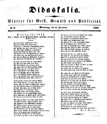 Didaskalia Montag 3. Januar 1853