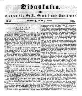 Didaskalia Mittwoch 23. Februar 1853