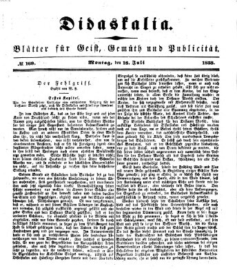 Didaskalia Montag 18. Juli 1853