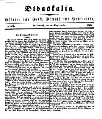 Didaskalia Mittwoch 14. September 1853