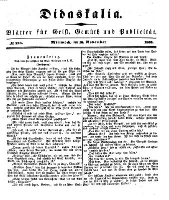 Didaskalia Mittwoch 16. November 1853