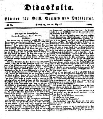 Didaskalia Samstag 15. April 1854