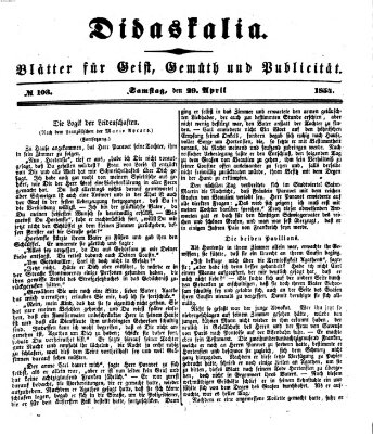 Didaskalia Samstag 29. April 1854