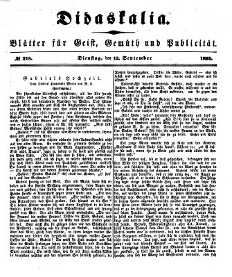 Didaskalia Dienstag 12. September 1854