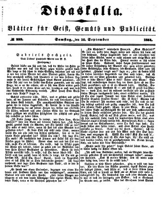 Didaskalia Samstag 16. September 1854