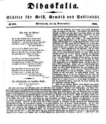 Didaskalia Mittwoch 15. November 1854