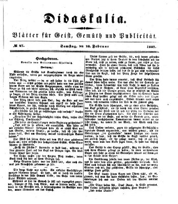 Didaskalia Samstag 16. Februar 1867