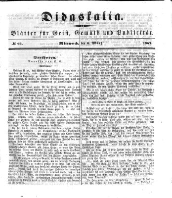 Didaskalia Mittwoch 6. März 1867