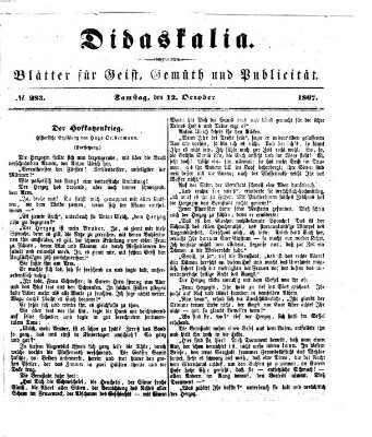 Didaskalia Samstag 12. Oktober 1867