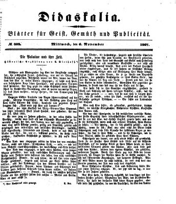 Didaskalia Mittwoch 6. November 1867