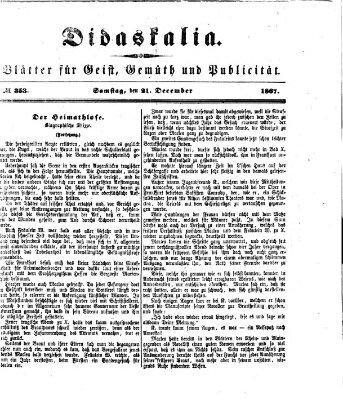 Didaskalia Samstag 21. Dezember 1867